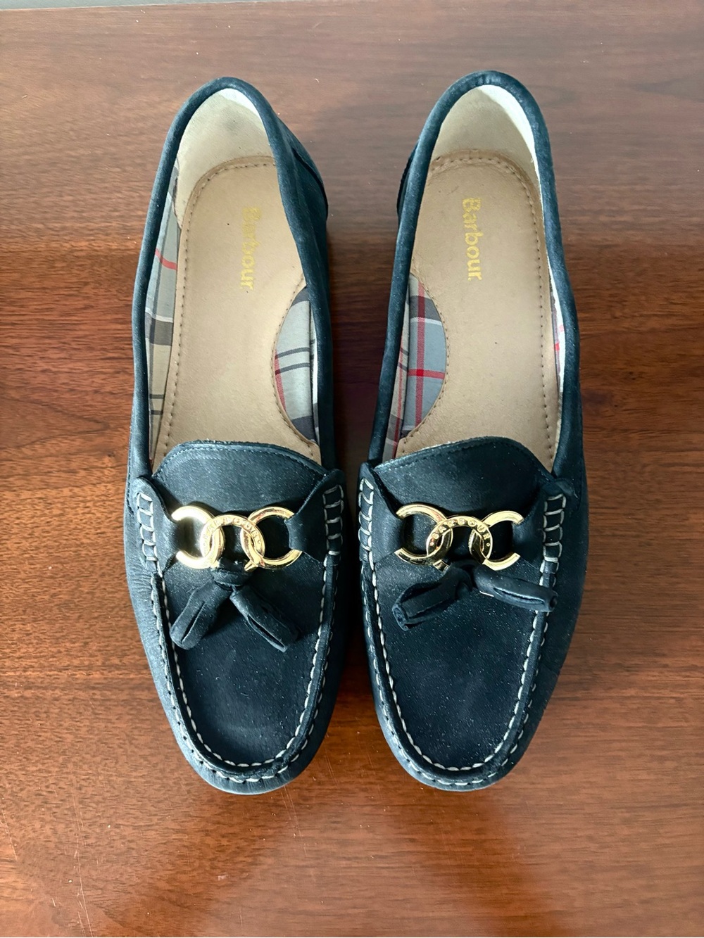 Barbour Blk Suede  Leather Tassel Loafers with Gold Hardware NEW Size 10